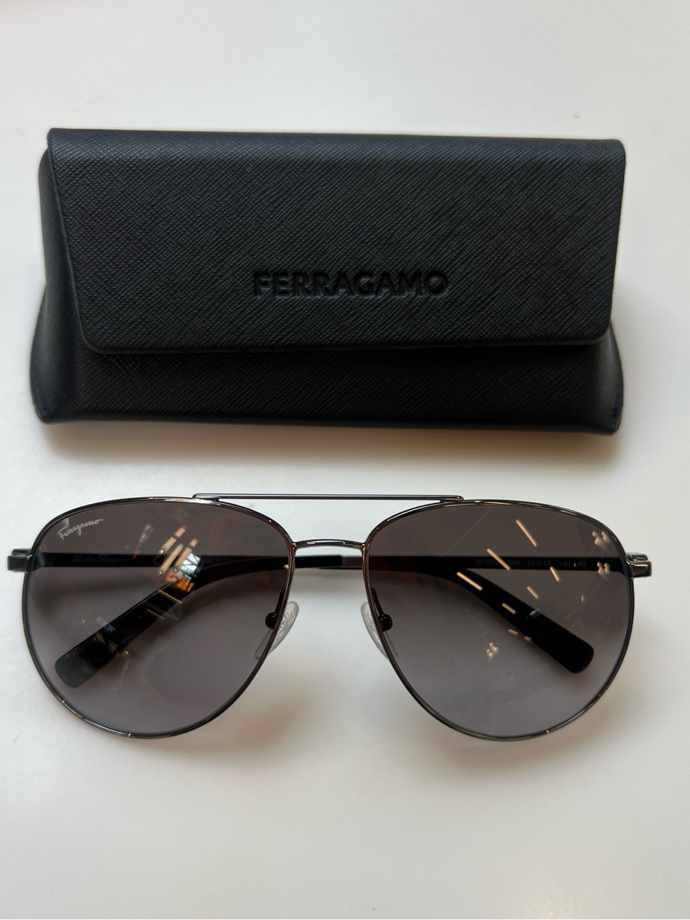 Salvatore Ferragamo Silver Metal Sunglasses with Black Case pilot New
